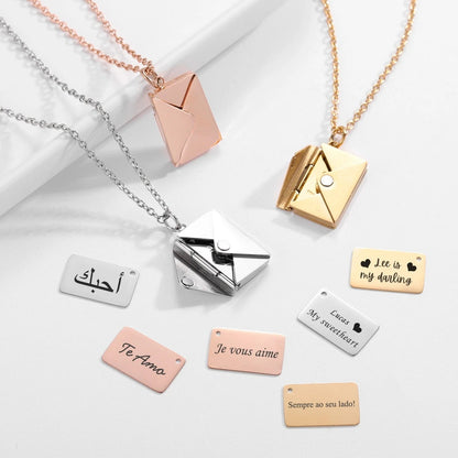 love letter envelope necklace with hidden message
