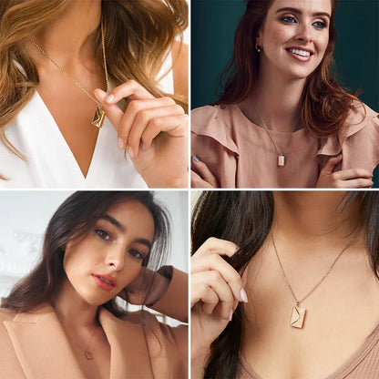 woman wearing love letter envelope necklace