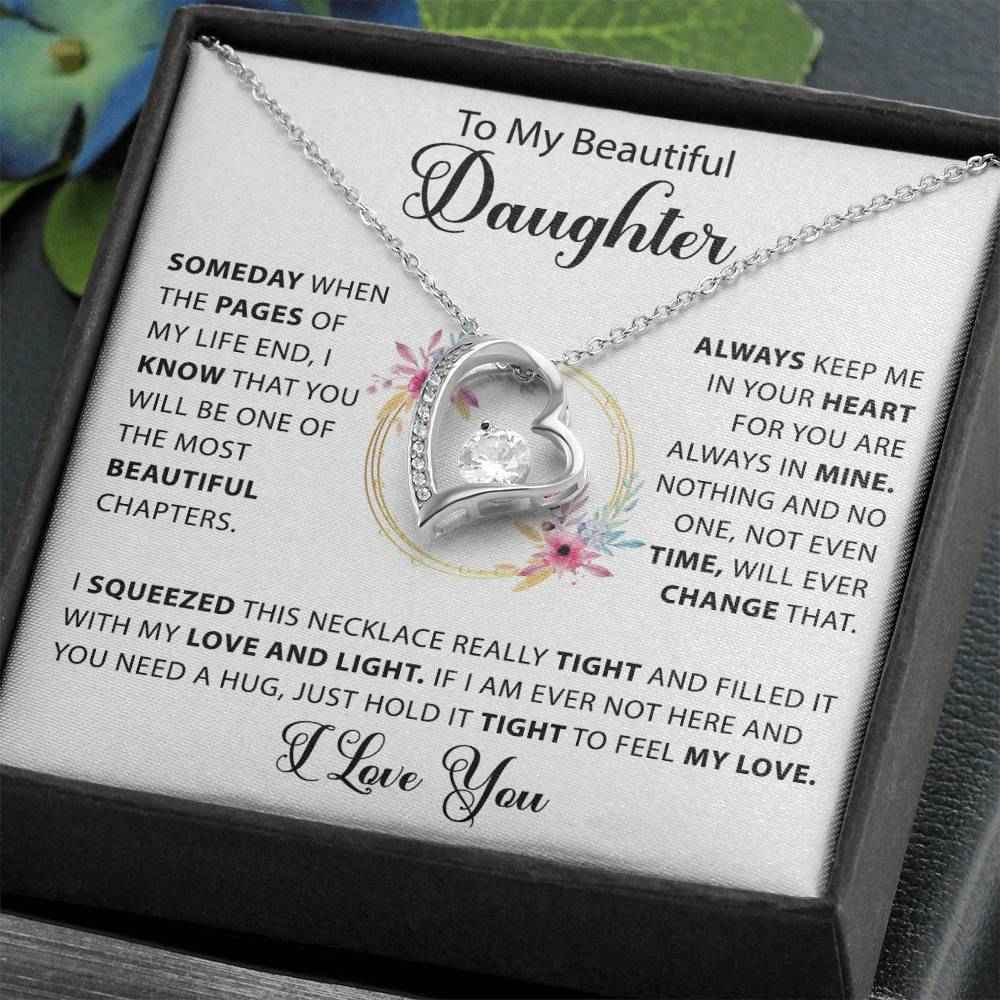 daughter wearing sentimental necklace jewelry gift