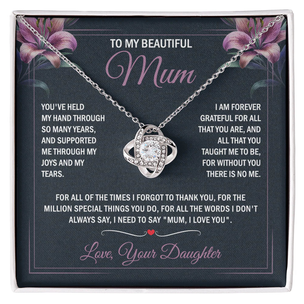 to my beautiful mum knot necklace gift