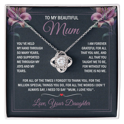 to my beautiful mum knot necklace gift
