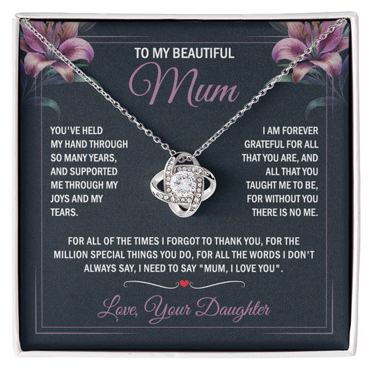 to my beautiful mum knot necklace gift