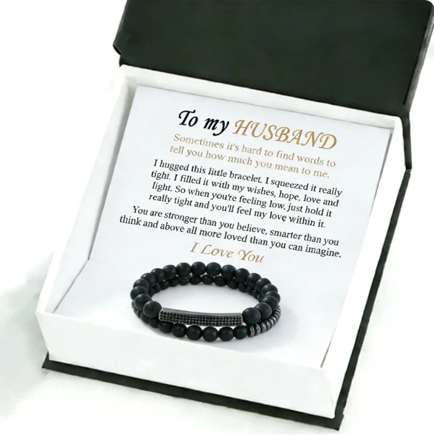 man wearing romantic necklace gift for husband