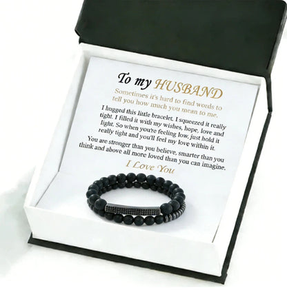 man wearing romantic necklace gift for husband