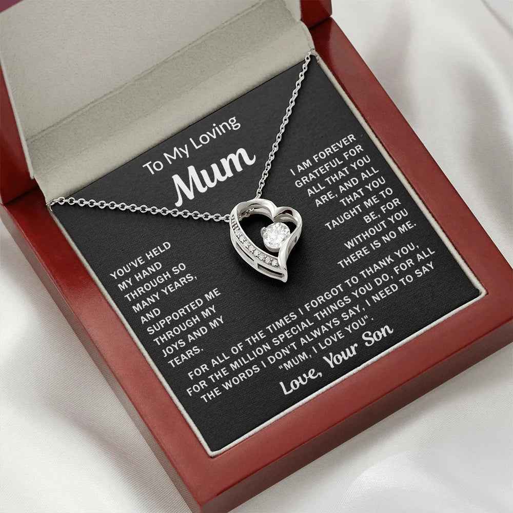 mum wearing heart necklace elegant jewelry gift