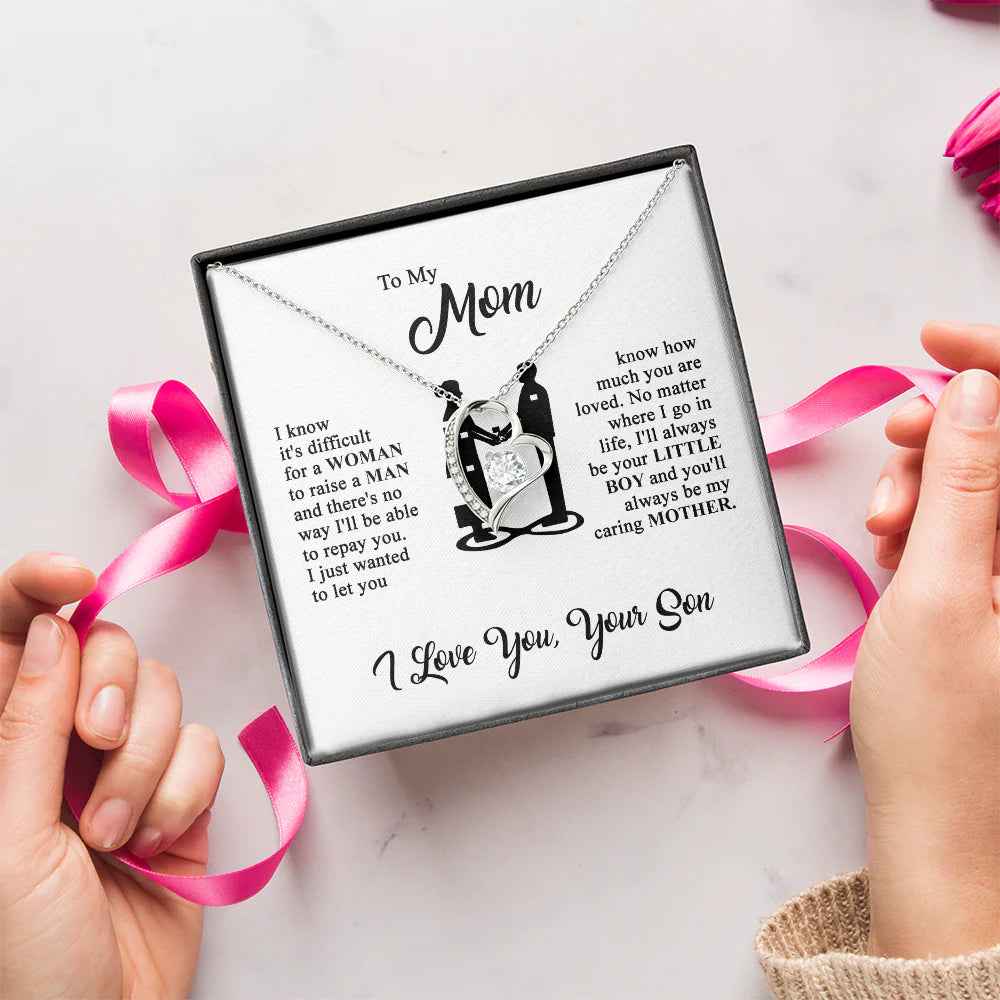 mom wearing heart necklace elegant jewelry