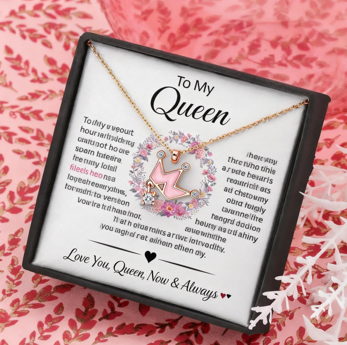 woman wearing queen wife necklace jewelry