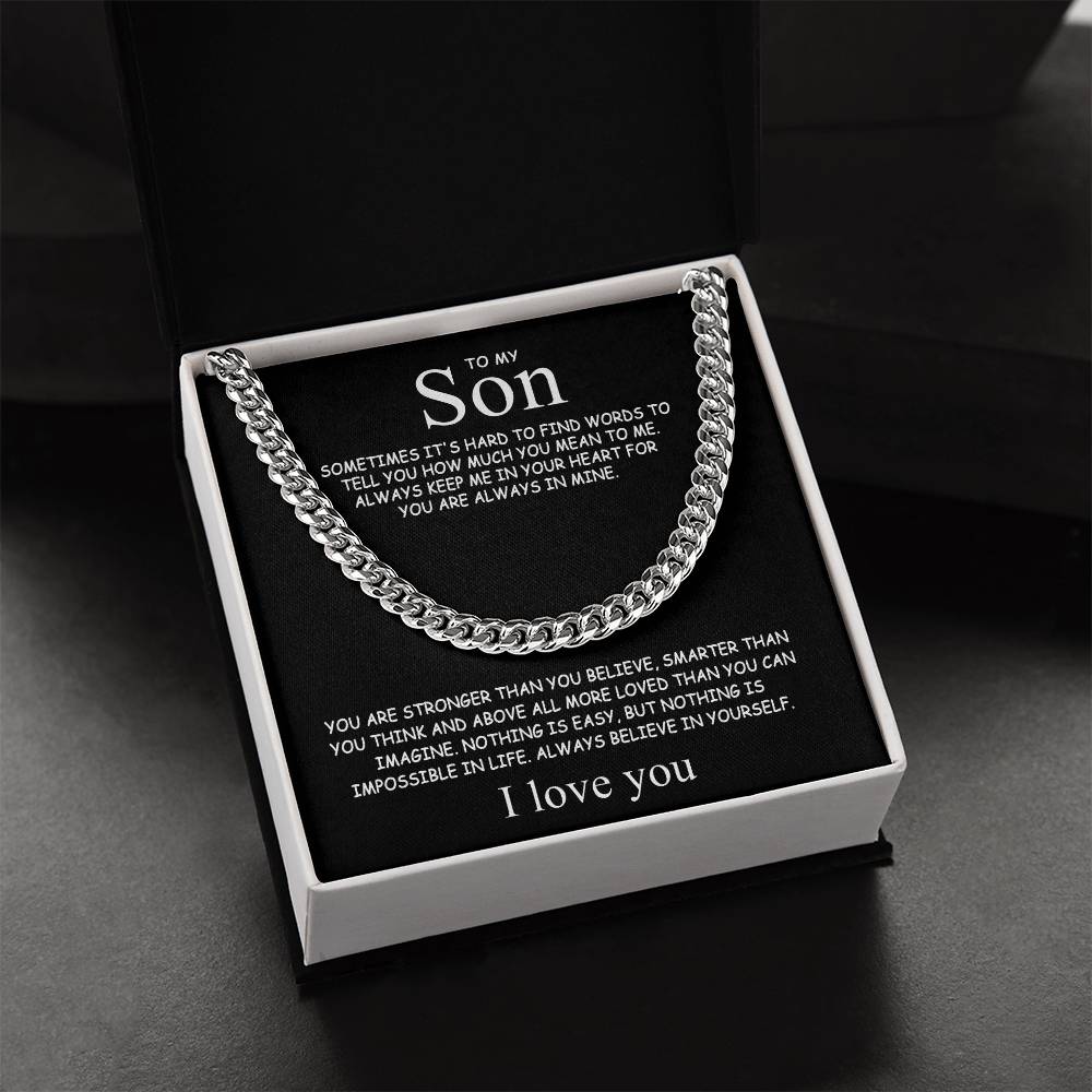 young man wearing inspirational necklace for son
